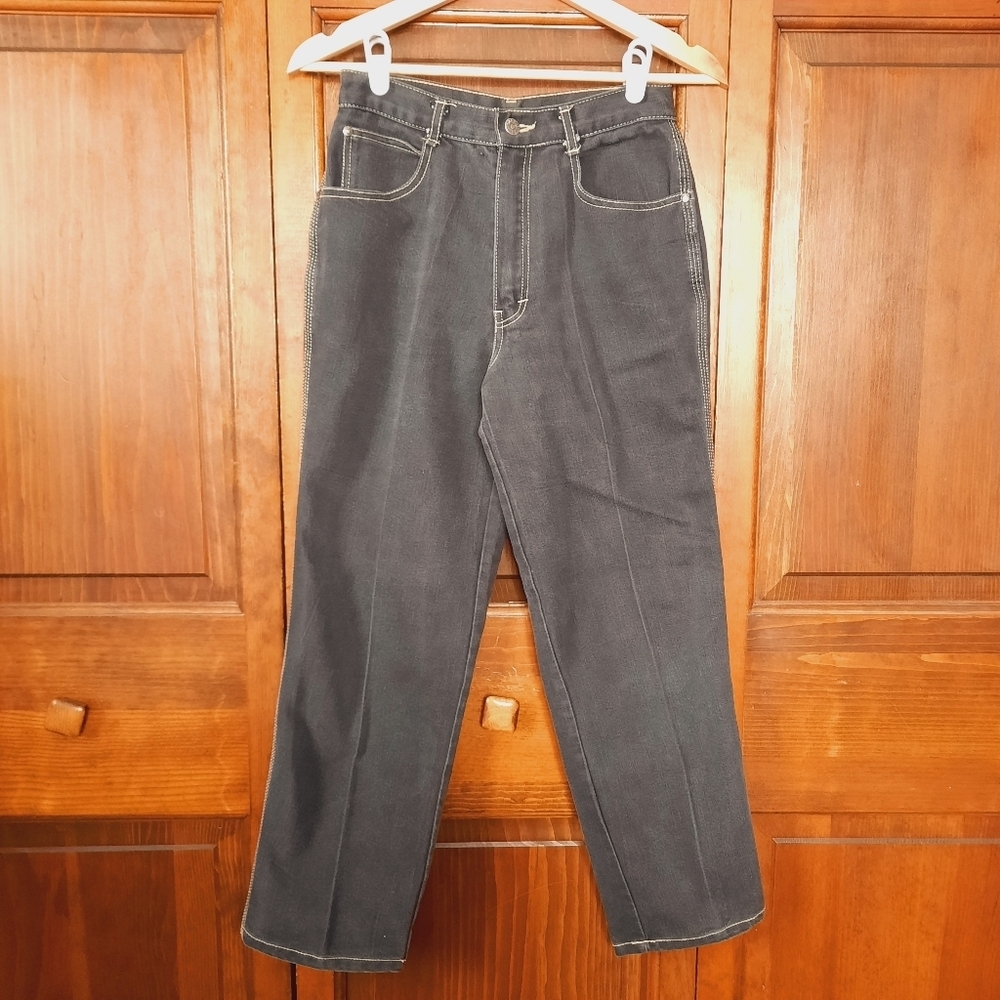 Vintage 90s/Y2K Gitano Black Denim Jeans High Rise Contrast Stitch Size 10 Short